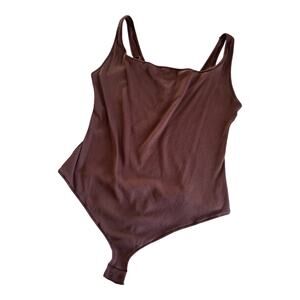 Skims Cotton Ribbed Bodysuit in Garnet Brown Women’s Size 4X NWT Viral Scoopneck